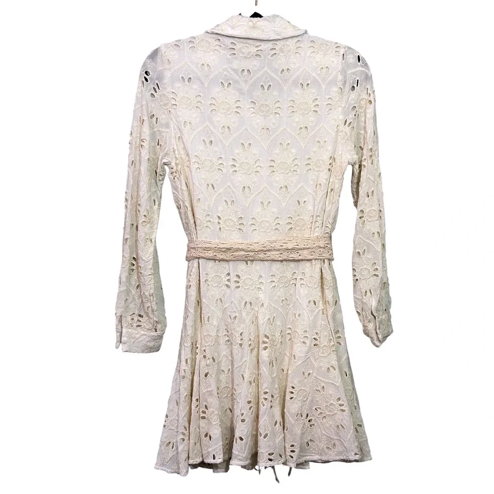 CIEBON Serane Embroidered Long Sleeve Mini Shirtdress Womens XSmall - Picture 4 of 11